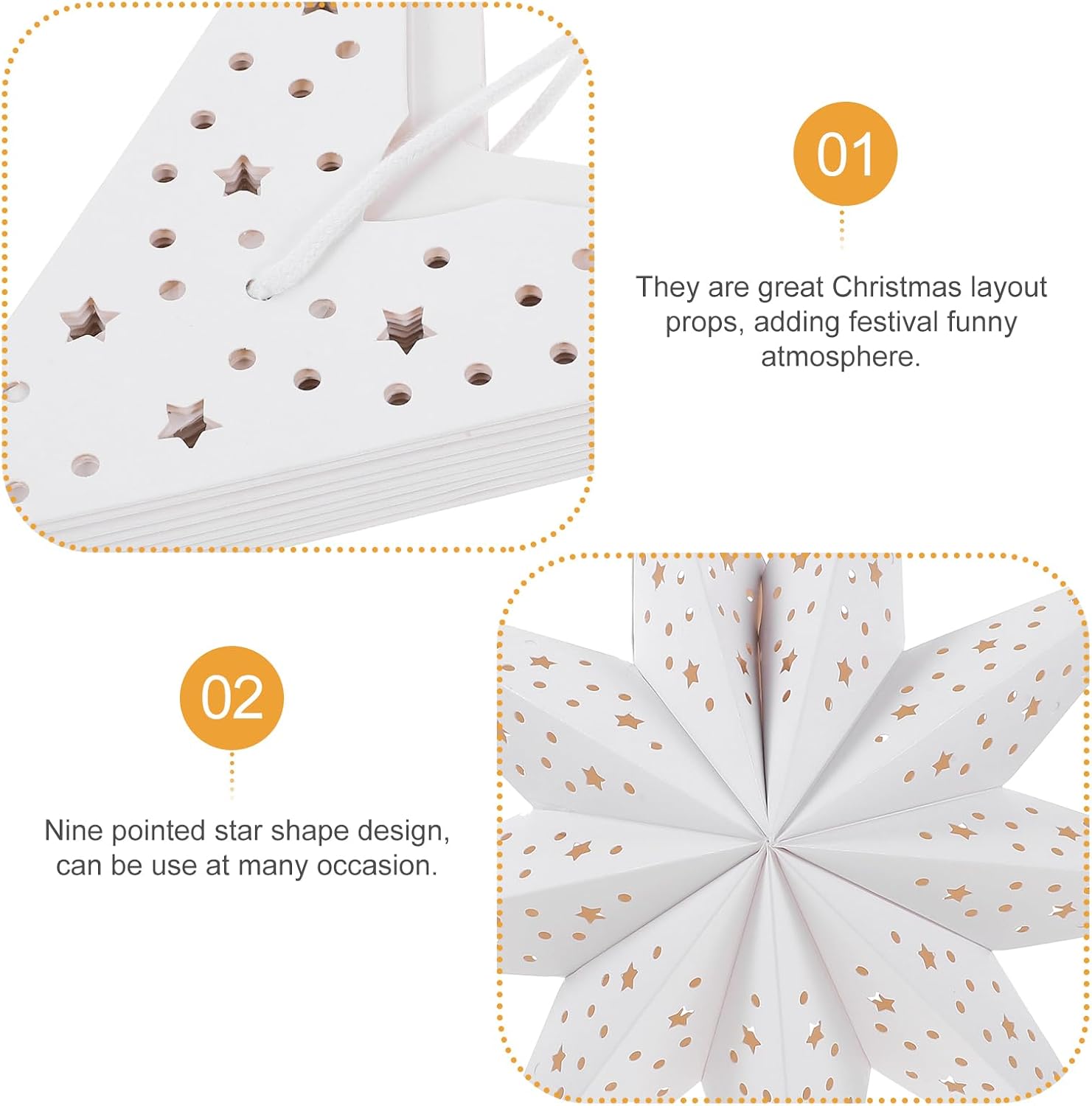 TOYANDONA Christmas Paper Lampshades: 3pcs White 9 Pointed Star Lampshade Lantern Shade Hanging Decorations, 35cm Hollow Out Lamp Covers for Wedding Birthday Holiday Christmas Party Hanging Decoration