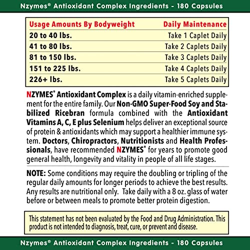 Nzymes® Antioxidant Complex For People. Powerful Antioxidant Supplement, Vitamin C, Vitamin E, Vitamin A, Selenium, Live Sprouted Enzymes. 180 Count - Made In The Usa #TOP3