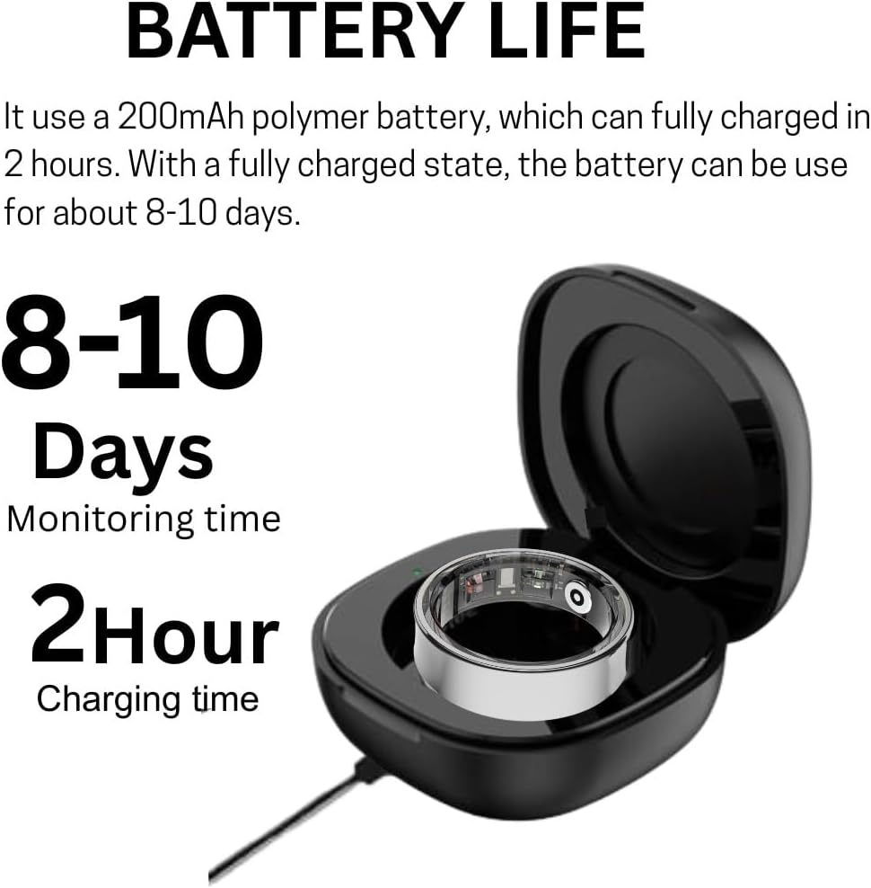 Smart Ring for Women & Men - Heart rate, Blood oxygen, Sleep Tracker | Waterproof IP68 | 12-Day Battery | Heart Rate, Steps, Calories Monitor | Comfort Fit Wearable Tech Accessory Ring (Silver, 9)