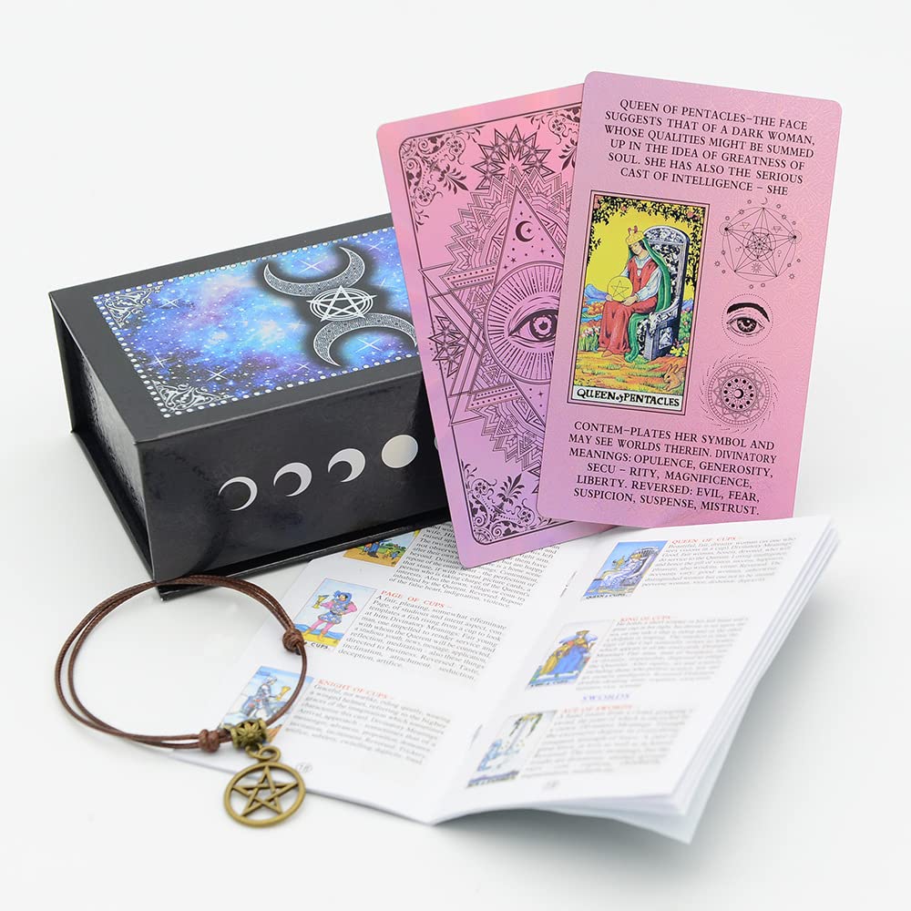 Tarotkarten Deck mit Leitfaden und Box - Anfänger-Set für Schicksalsvorhersage und Wahrsagung inklusive Armbänder - ideal für Anfänger und erfahrene Leser