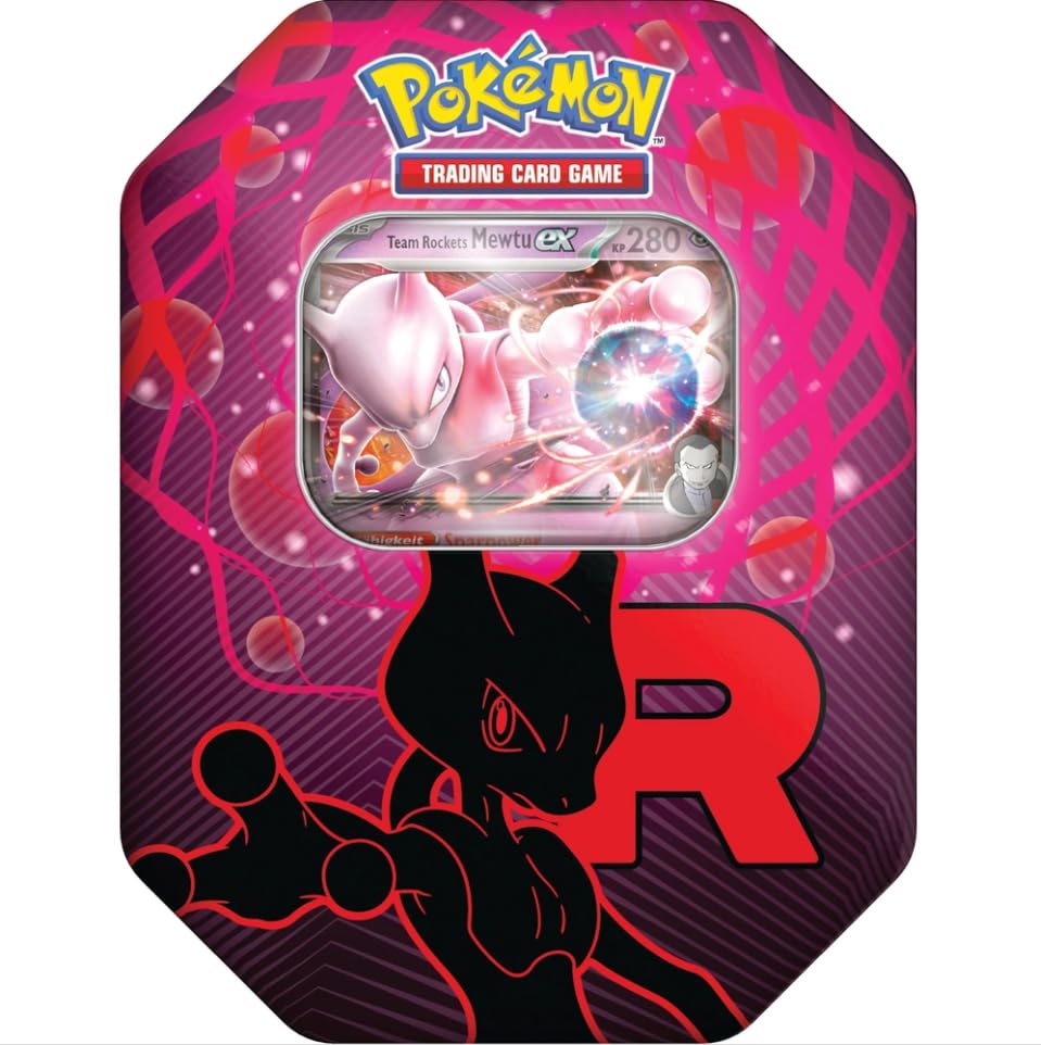 Pokemon Karmesin & Purpur Team Rocket Mewtu-ex Tin Box - Deutsch NEU & OVP und BB-Toy-Trades-Toploader