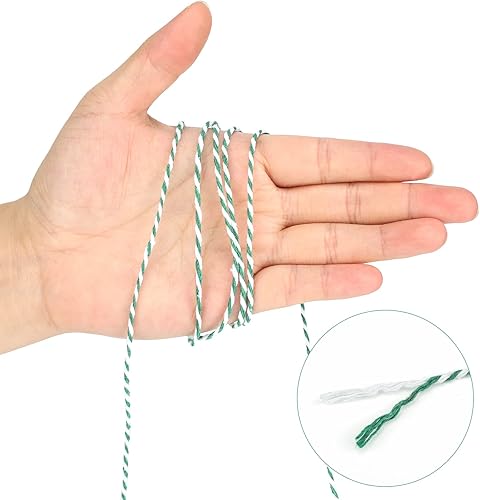 Miniatura 16 de Cuerda de algodón de 328 ft, cuerda de Navidad, cuerda resistente para manualidades y envolver regalos. Rojo Blanco