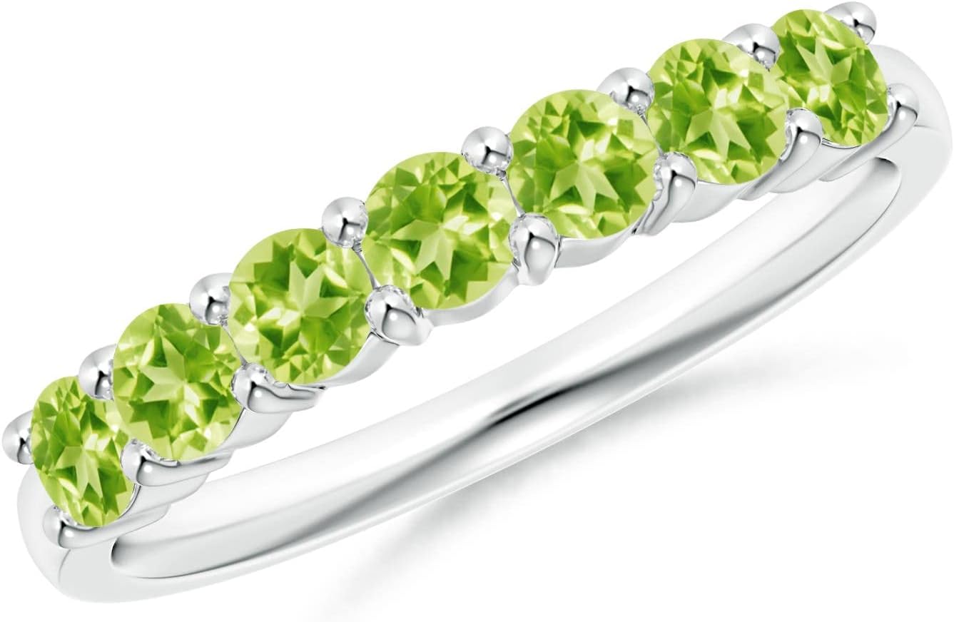 Angara Natural Peridot Wedding Ring for Women | Half Eternity Seven Stone Peridot Wedding Ring in 14K Solid Gold/Silver/Platinum | August Birthday, Anniversary, Gemstone Jewellery Gift