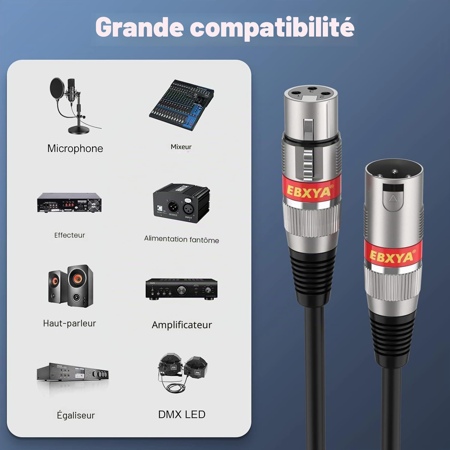 EBXYA Câble Microphone Pack de 4 5M XLR Mâle vers Femelle Symétrique Blindé pour Enregistrement en Studio, Sonorisation Live et Table de Mixage à Alimentation Fantôme