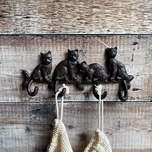 Selections Cat Family Wall Coat Hook Rack in Cast Iron