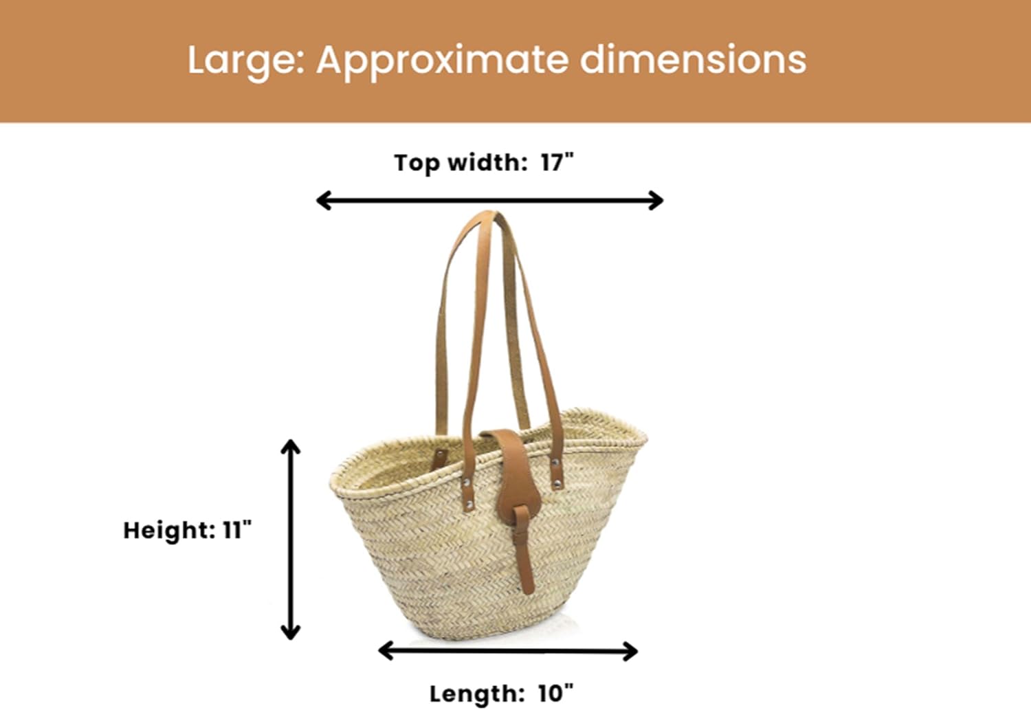 FRENCH BASKET Straw Beach Tote Bag with Leather Handles, Canvas Pouch & Zip Closure, Moroccan Market Basket for Summer - Image 5