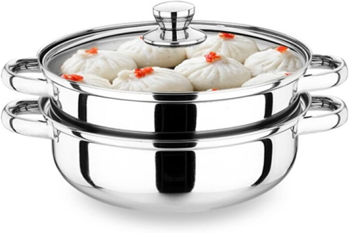 2-Tier 10.8 Inch Stainless Steel Steamer Multi-Layer Boiler Pot with Handles on Both Sides Cookware Pot with Tempered Glass Lid，for Steamer Cooking,Casserole,Saucepan