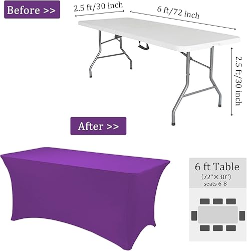 Miniatura 77 de Paquete de 3 manteles de elastano de 6 pies, lavables, resistentes a las arrugas, elásticos para mesas plegables, bodas, fiestas, cumpleaños