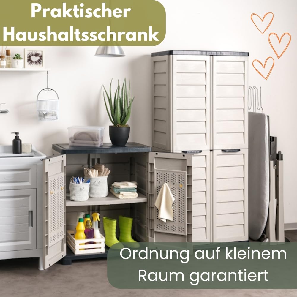 Gartenschrank Wetterfest Outdoor Kunststoff Schrank Kunststoffschrank Mehrzweckschrank Balkonschrank Geräteschrank Terrassenschrank Kellerschrank