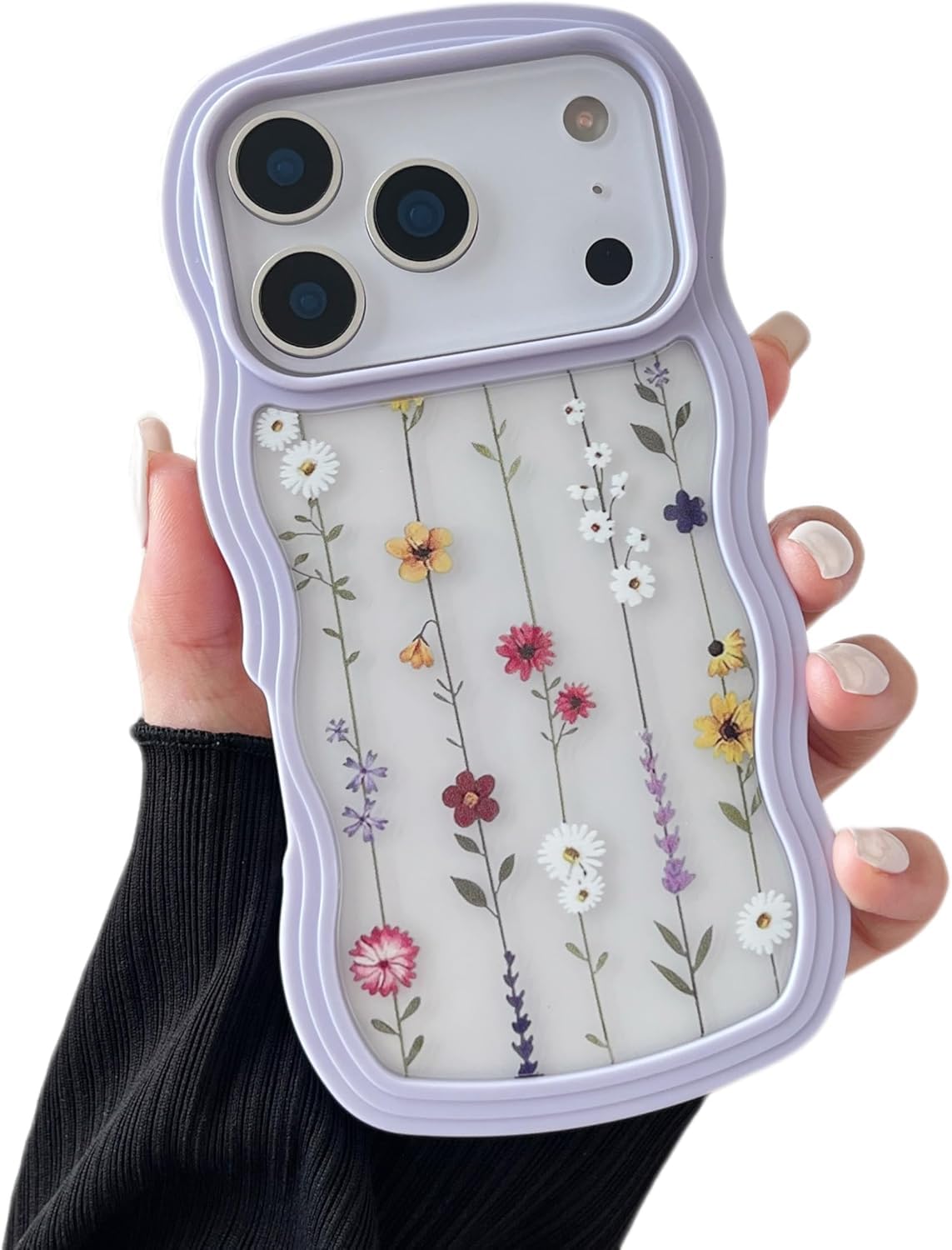 Compatible with iPhone 17 Pro Max - Floral Transparent Wavy Silicone Case, Cute Pressed Flower Design, Shockproof Soft TPU Back Cover, Slim Protective Bumper Case for Women & Girls (Purple)-image-33