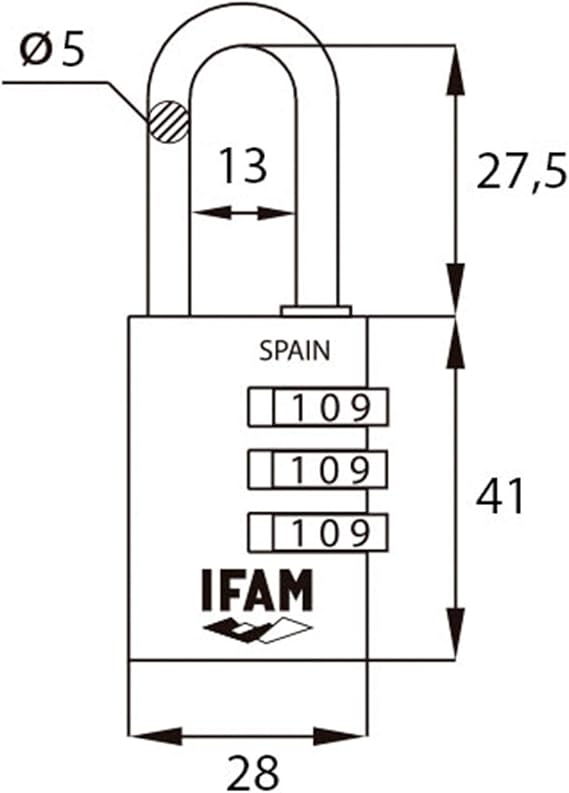IFAM Combination Padlock Combi Col 30 mm Length 5 mm Arch Diameter Aluminium Black Colour Lightweight High Security Level