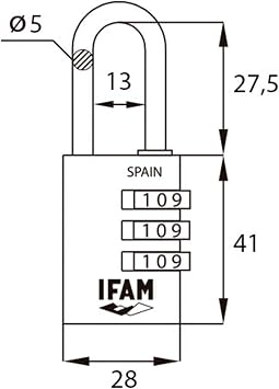 IFAM Combination Padlock Combi Col 30 mm Length 5 mm Arch Diameter Aluminium Black Colour Lightweight High Security Level