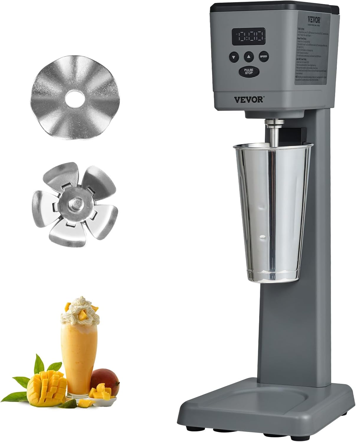 VEVOR Milkshake Maker, 375W Electric Milkshake Machine, Single Head Drink Mixer Blender Machine, LED Intelligent Microswitch, 3-Speed Milkshake Mixer with 820 ml Stainless Steel Cup