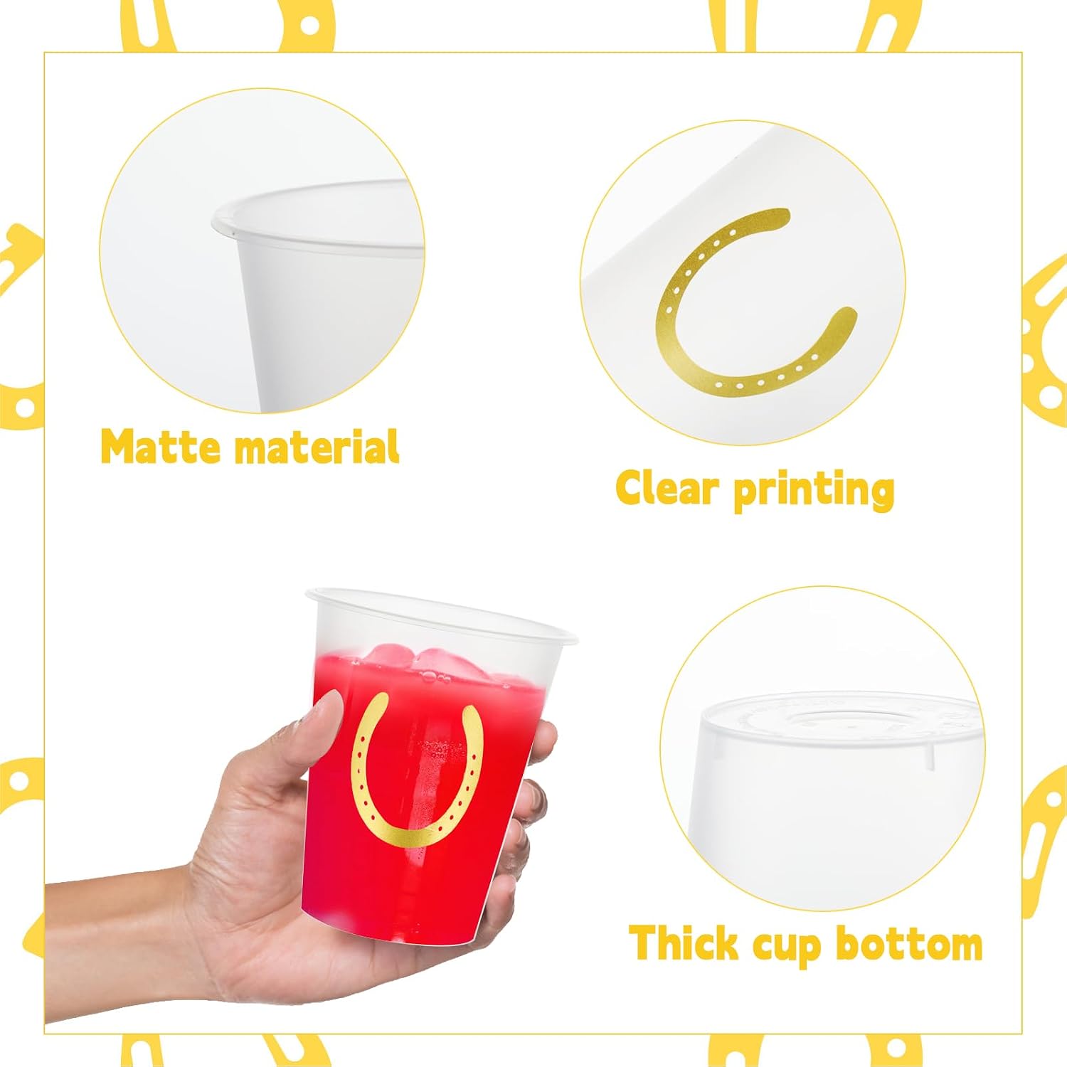 CIEOVO 50 Pack 16oz Derby Plastic Cups, Frosted Horse Racing Disposable Plastic Cups for Derby Party Kentucky Horse Race Birthday Baby Shower Party Beer Beverage Ice Cream Snacks Decoration