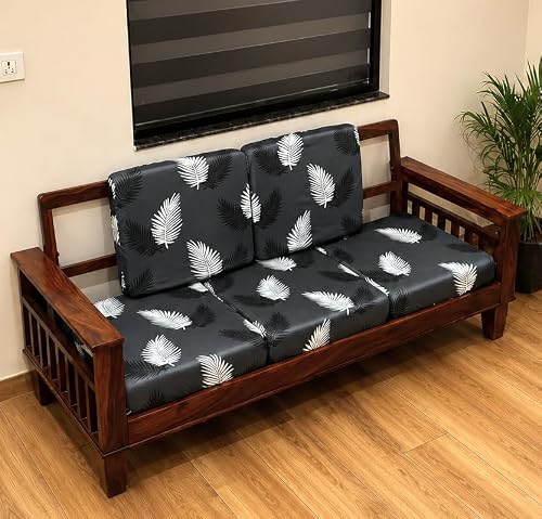 ohello® Stretchable/Spandex Printed Sofa Slip Cover, Pack of 5 Sofa seat Covers can use for livingroom, Couch, Wooden Sofas & Offices (Dark Grey & White, SSC_909)