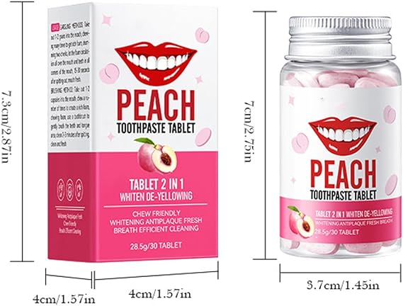 Teeth Whitening Toothpaste Tablets, Chewing Toothpaste Tablets, Help Strengthen and Protect Tooth Enamel, Resist Plaque Whitening, and Freshen Breath (30pcs, Honey Peach)