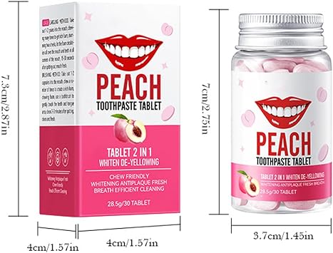 Teeth Whitening Toothpaste Tablets, Chewing Toothpaste Tablets, Help Strengthen and Protect Tooth Enamel, Resist Plaque Whitening, and Freshen Breath (30pcs, Honey Peach)