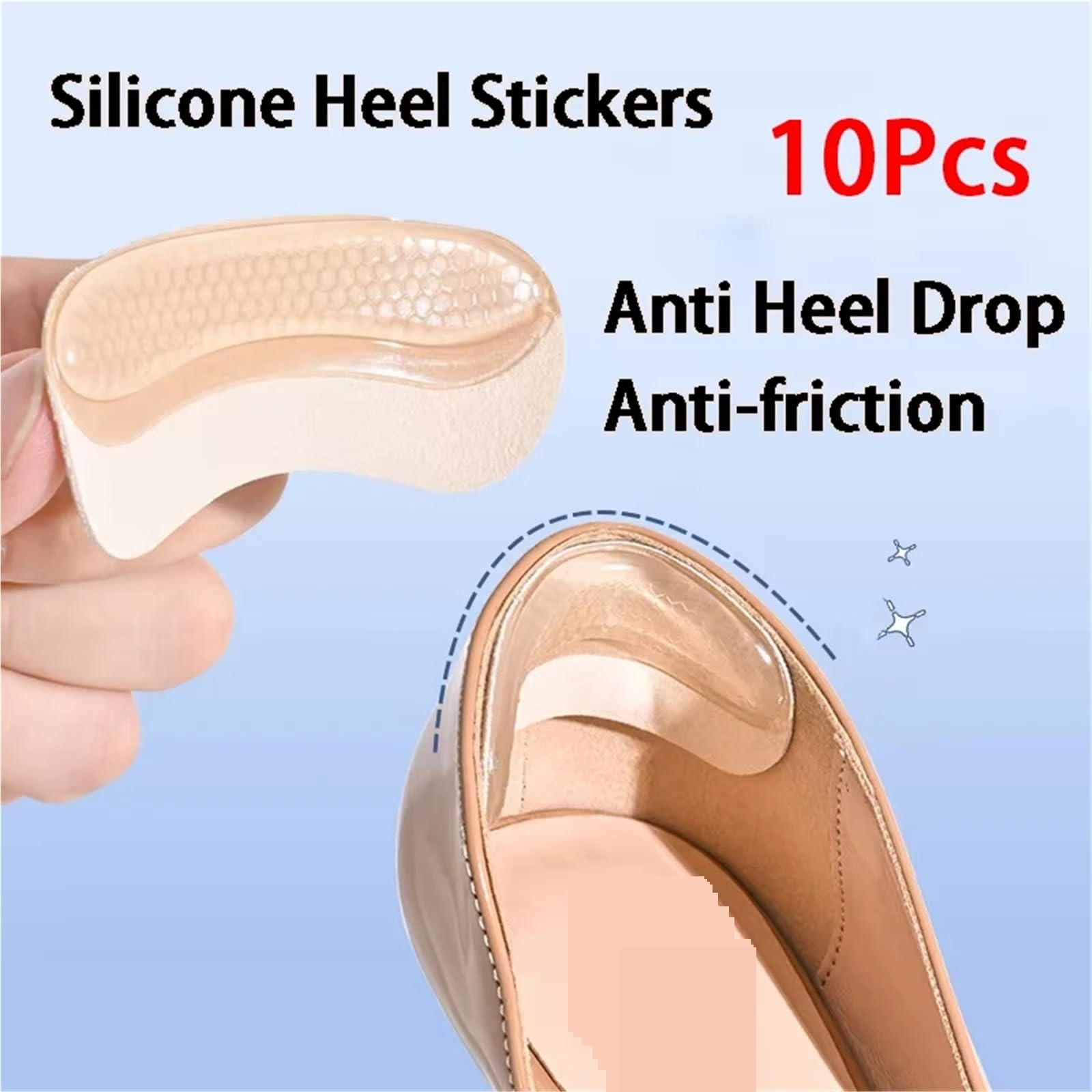 Hackenpolster Schuhe Silikon-Fersenaufkleber, Fersenschutz, Einlegesohlen, Größe anpassen, selbstklebende, rutschfeste Schuhpolster, Schmerzlinderung, Fußpflege-Einsatz(Beige-10Pcs)
