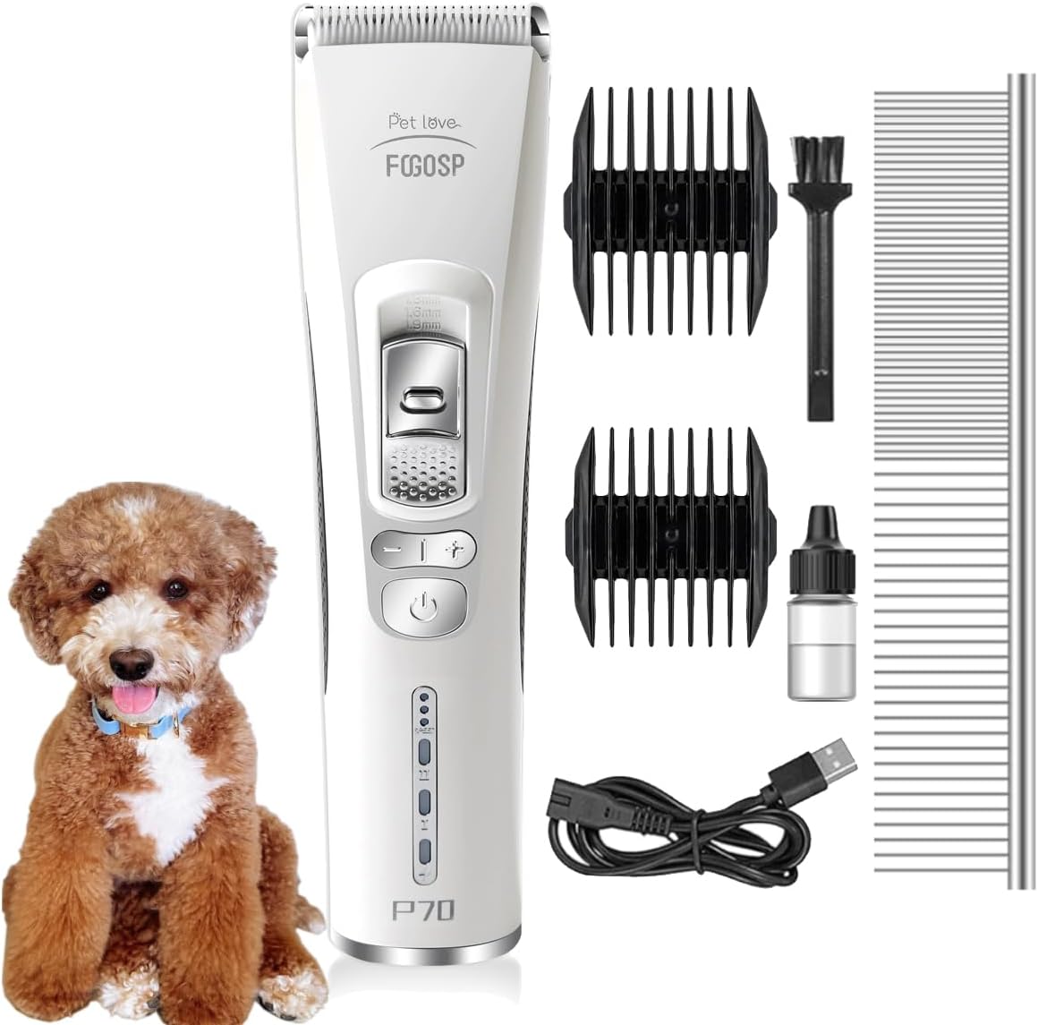 Dog Clippers for Grooming with 1 Dog Grooming Comb 3-Speed Low Noise Powerful Rechargeable Cordless Pet Grooming Trimmers for Small & Large Dogs Cats Pets with Thick & Heavy Coats