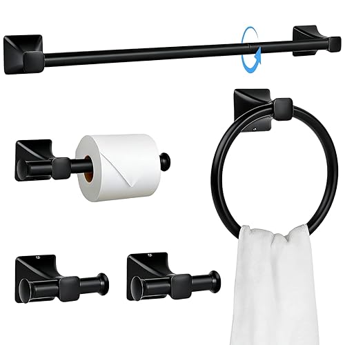 5-Piece Matte Black Bathroom Hardware Accessories Set, Stainless Steel Bathroom