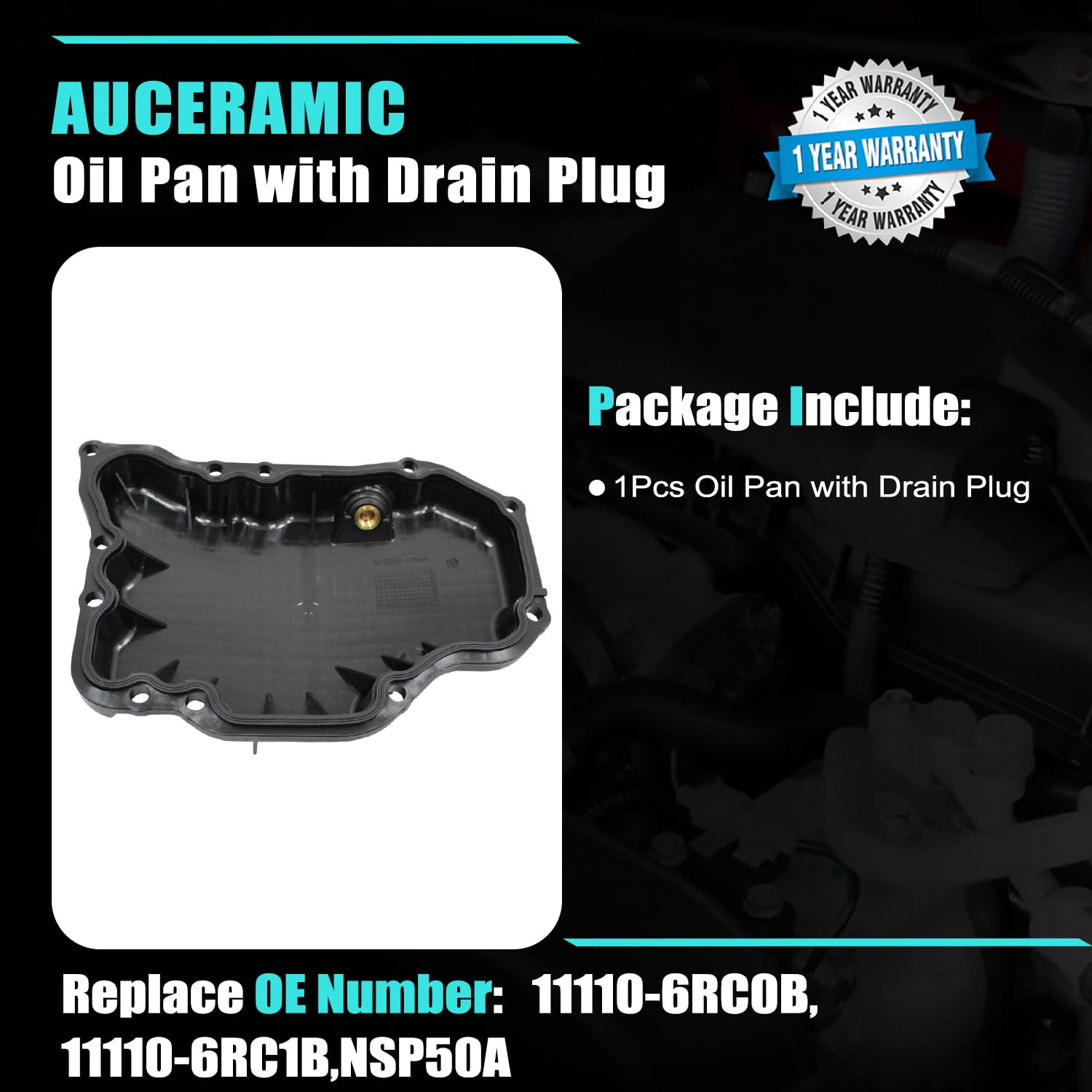 AUCERAMIC Oil Pan with Gasket and Drain Plug Compatible with 2021-2025 Nissan Rogue 1.5L L3 DOHC, Replace# 111106RC0B 111106RC1B