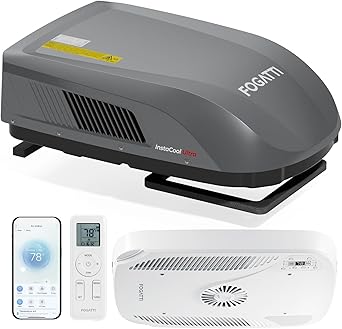 FOGATTI RV Air Conditioner 16,000 BTU Ultra-Quiet Low Profile Rooftop AC with Heat Pump, WiFi & Remote, 43dB Noise, Auto-Air-Sweeping ADB Panel, InstaCool Ultra