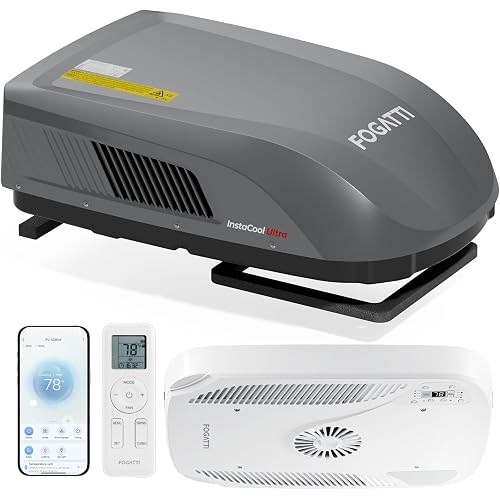 FOGATTI RV Air Conditioner 16K BTU, with Heat Pump and Cooling, with WiFi and Remote Control, Quiet AC, Rooftop AC RV Easy Install Non-Ducted, Gray