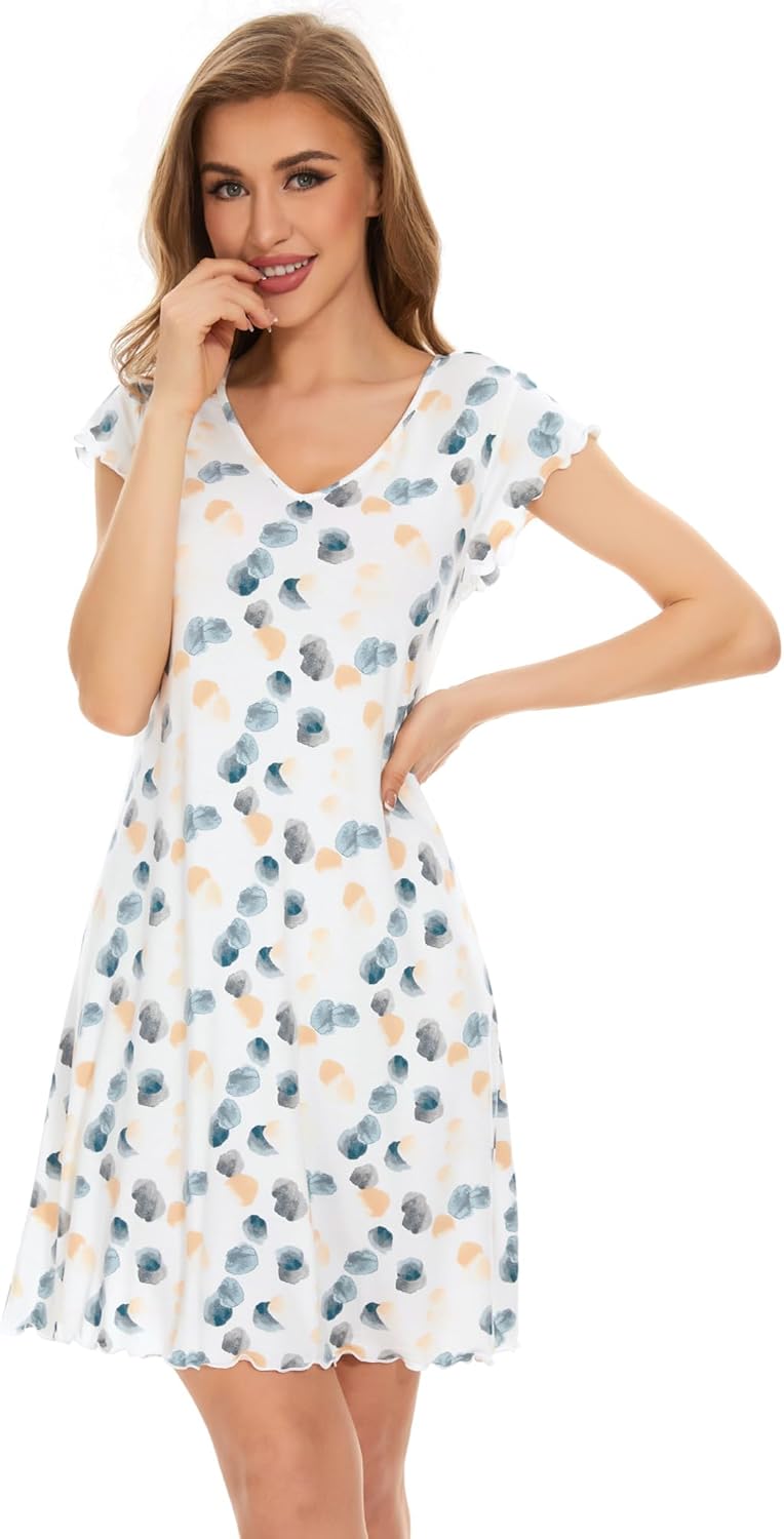 WiWi Womens Viscose from Bamboo Super Soft Nightgowns Short Sleeve Sleep Night Shirt Cooling Ladies Plus Size Sleepwear S-4X