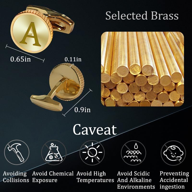 Initial Gold Cufflinks for Men Gold Letter Cuff Links Personalized Classic Mens Copper CuffLinks Set Letter Cufflinks for Casual to Formal Gift for Groom Husband Father Boyfriend (A)