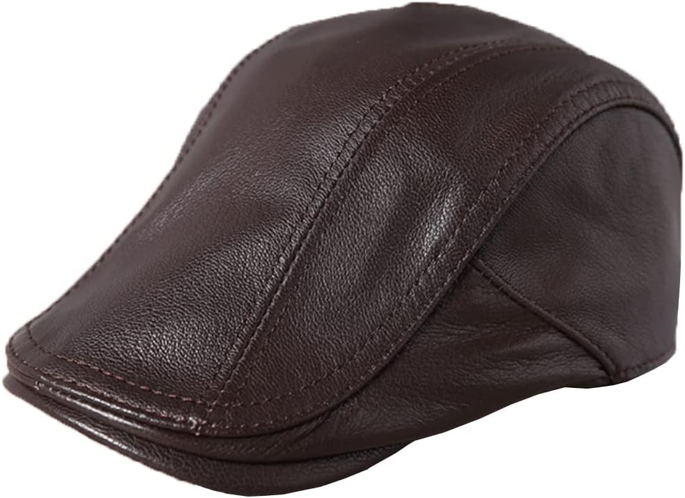 Men's Lambskin Leather Flat Cap Ivy Newsboy Hats Beret Cabbie Hat