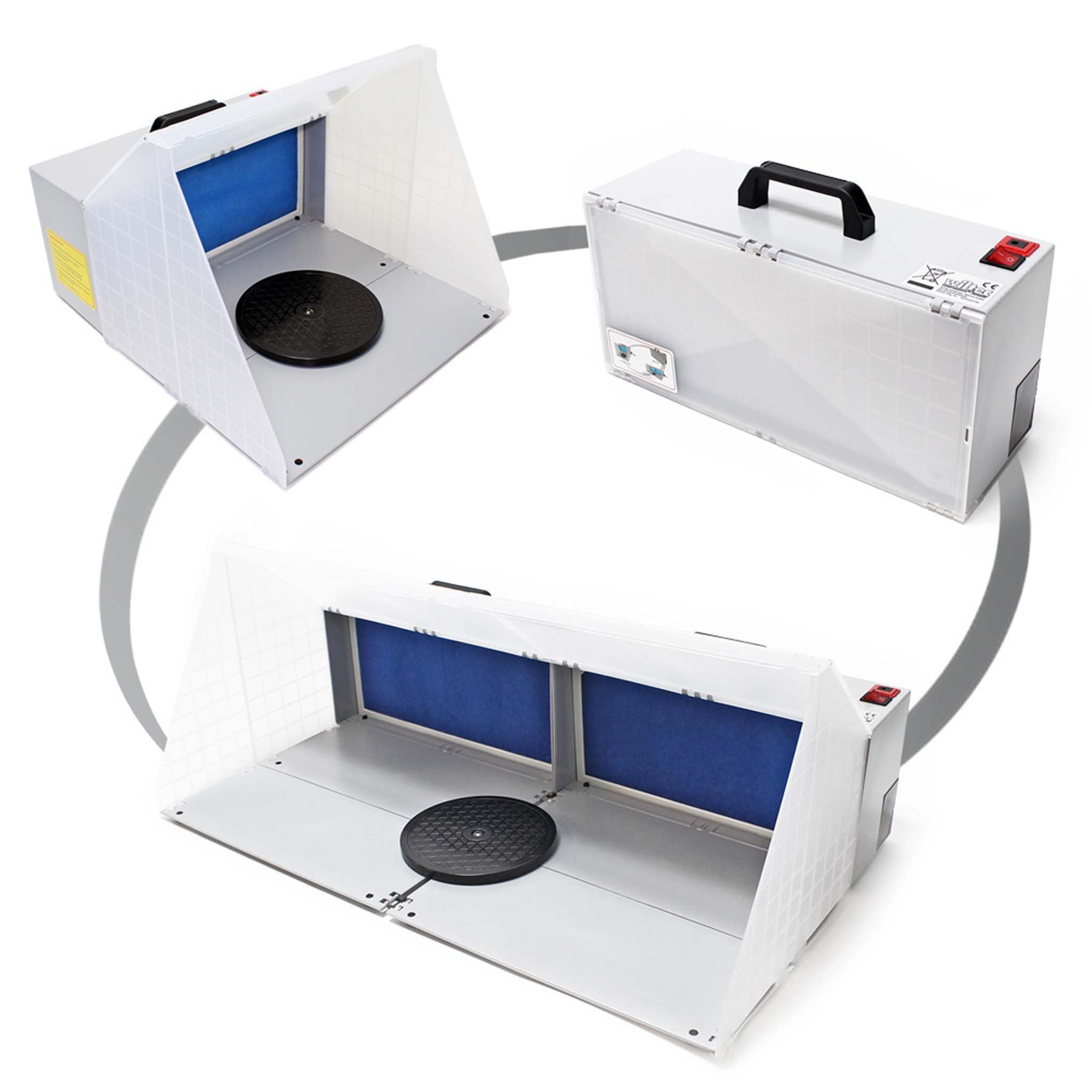 Wiltec Doppel Airbrush Absauganlage 8 m³/min, nur 52 dB, zur Absaugung von Farbe Farbnebel Sprühnebel, Filter erweiterbar, hochwertige Lackierkabine für Airbrush-Arbeiten