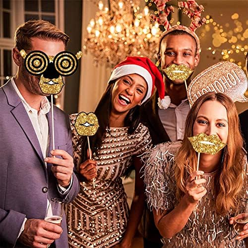 24pcs Golden Photo Booth Props,Party Props,Photo Props,Photo Booth Props Birthday,Wedding Photo Booth Props,Hen Party Photo Booth Props,Birthday Props with Wine Glass, Lipstick, Tie, Crowns