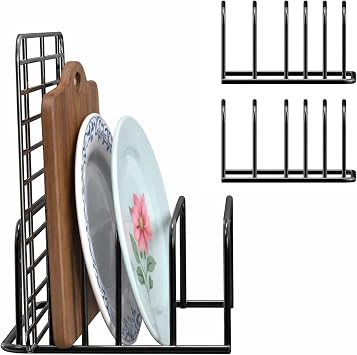 2-Pack Chopping Board Holder with 5 Slots, Steel Board Storage Organiser for Cutting Boards, Baking Trays and Kitchen Utensils, Non-Slip Base, Space Saver, Dimensions 18x14x8cm