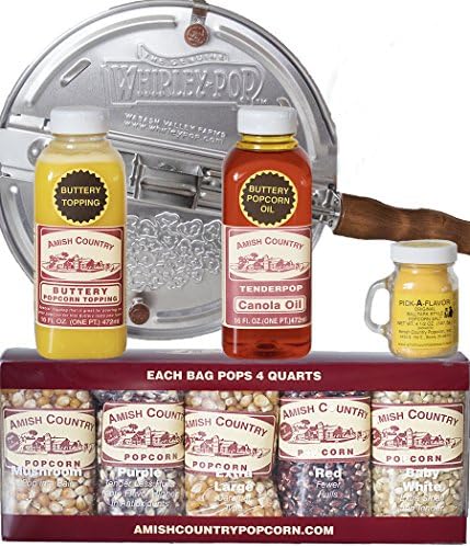 Amish Country Popcorn | 6 Quart Whirley Pop Stovetop Popcorn Gift Set | Old Fashioned, Non-GMO and Gluten Free