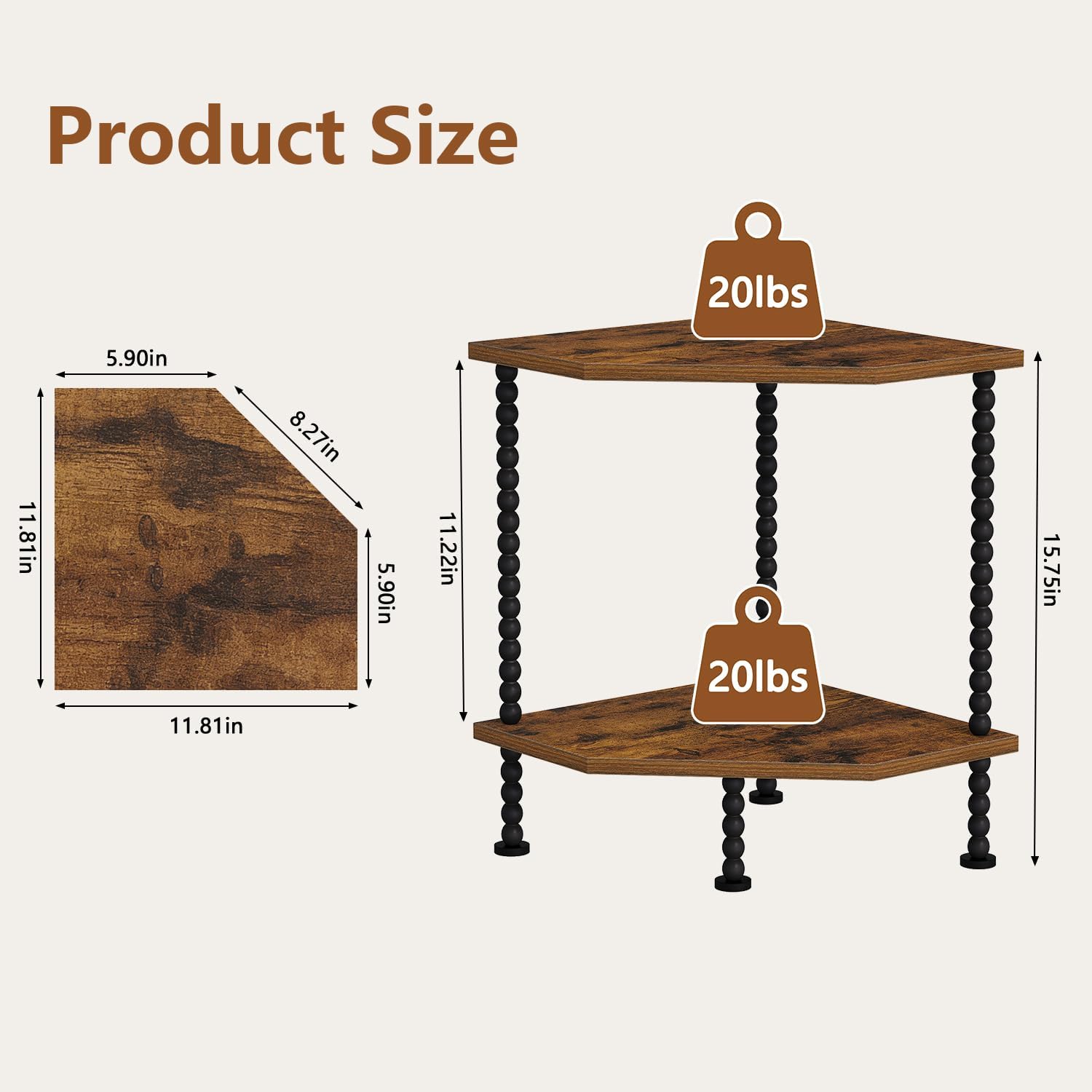 YINMIT Corner Shelf Stand, Standing Corner Display Shelf, 2 Tier