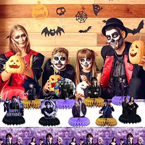 59 Pcs Wednesday Addams Party Decorations, Addams Party Supplies Includes Honeycomb Centerpieces, Stickers, Perfect For Kids Birthday Party Favors #TOP4