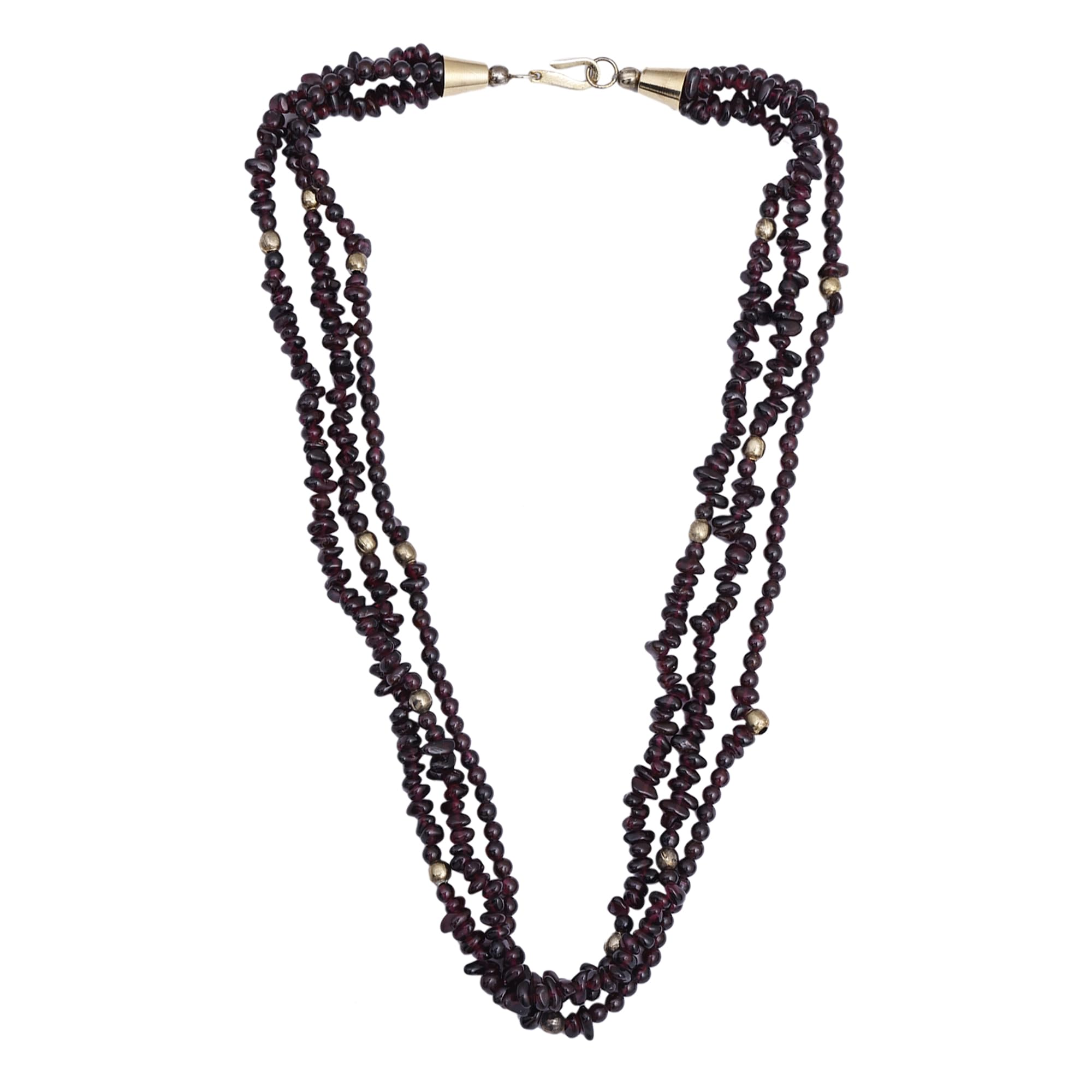 100% Authentic Natural Garnet Triple line Gemstone Necklace for Women I Oval & Round beads (30 Inch)