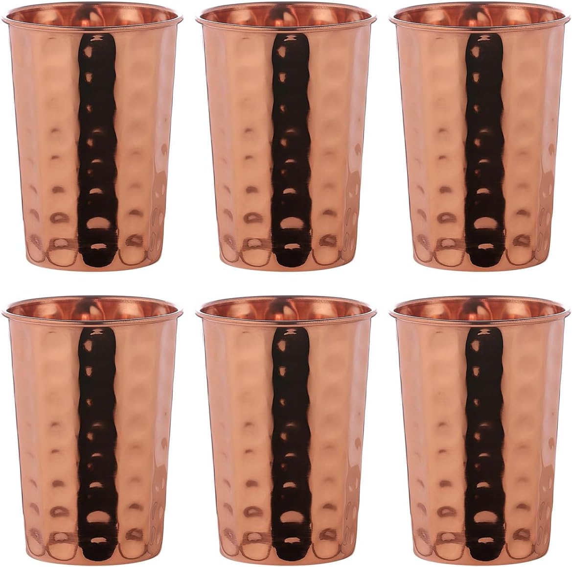 ANCIENTIMPEX Set of 6 Hammered Pure Copper Tumblers, 350 Ml Capacity for Ayurveda Health Benefits