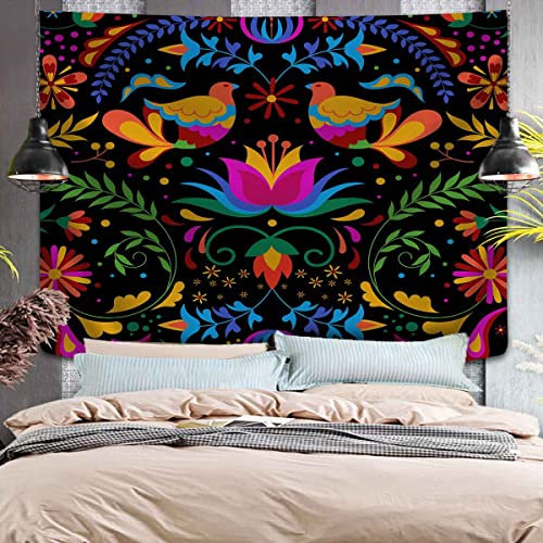 Lshymn Mexican Tapestry Ethnic Birds Colorful Flowers Tapestries 80X60 Inch Mexican Style Art Tapestry For Room Dorm Decor Gtlsmn108 #TOP4