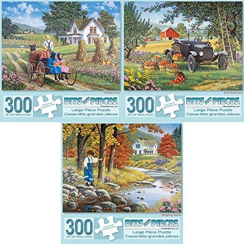 Bits and Pieces - Set of Three (3) 300 Piece Jigsaw Puzzles for Adults - A Perfect Pair, Pick Your Own, Stepping Stones - 300 pc Jigsaws by Artist John Sloane