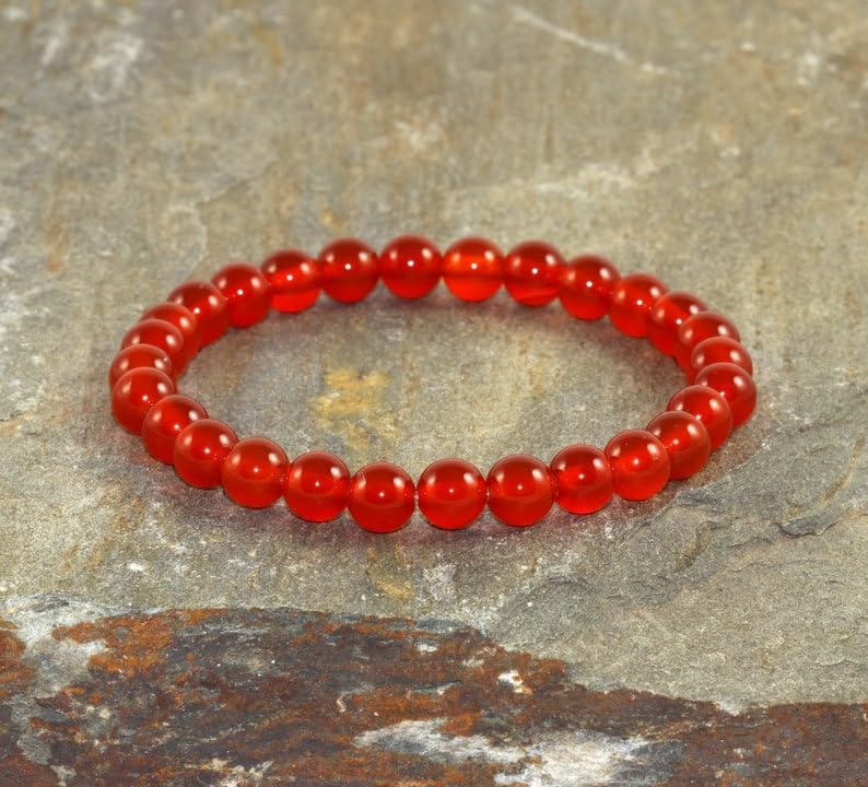 ZOYLA Natural Cornaline Stacking Gemstone round 6mm smooth 7inch Beads Stretchble bracelet crystal healing energy stone bracelet for Women & Men Adjustable Size