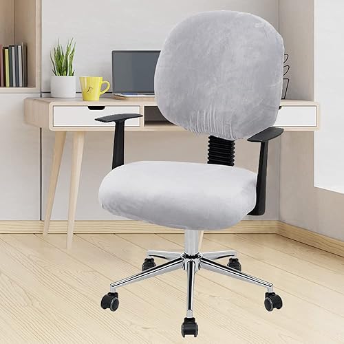 Miniatura 2 de ITFRO Funda para silla de oficina gris plateado, de terciopelo, elástica, de 2 piezas, funda para silla de escritorio de computadora, funda