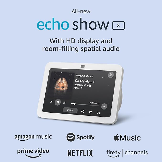 All-new Echo Show 8 (3rd Gen, 2023 release) | With Spatial Audio, Smart Home Hub, and Alexa | Glacier White