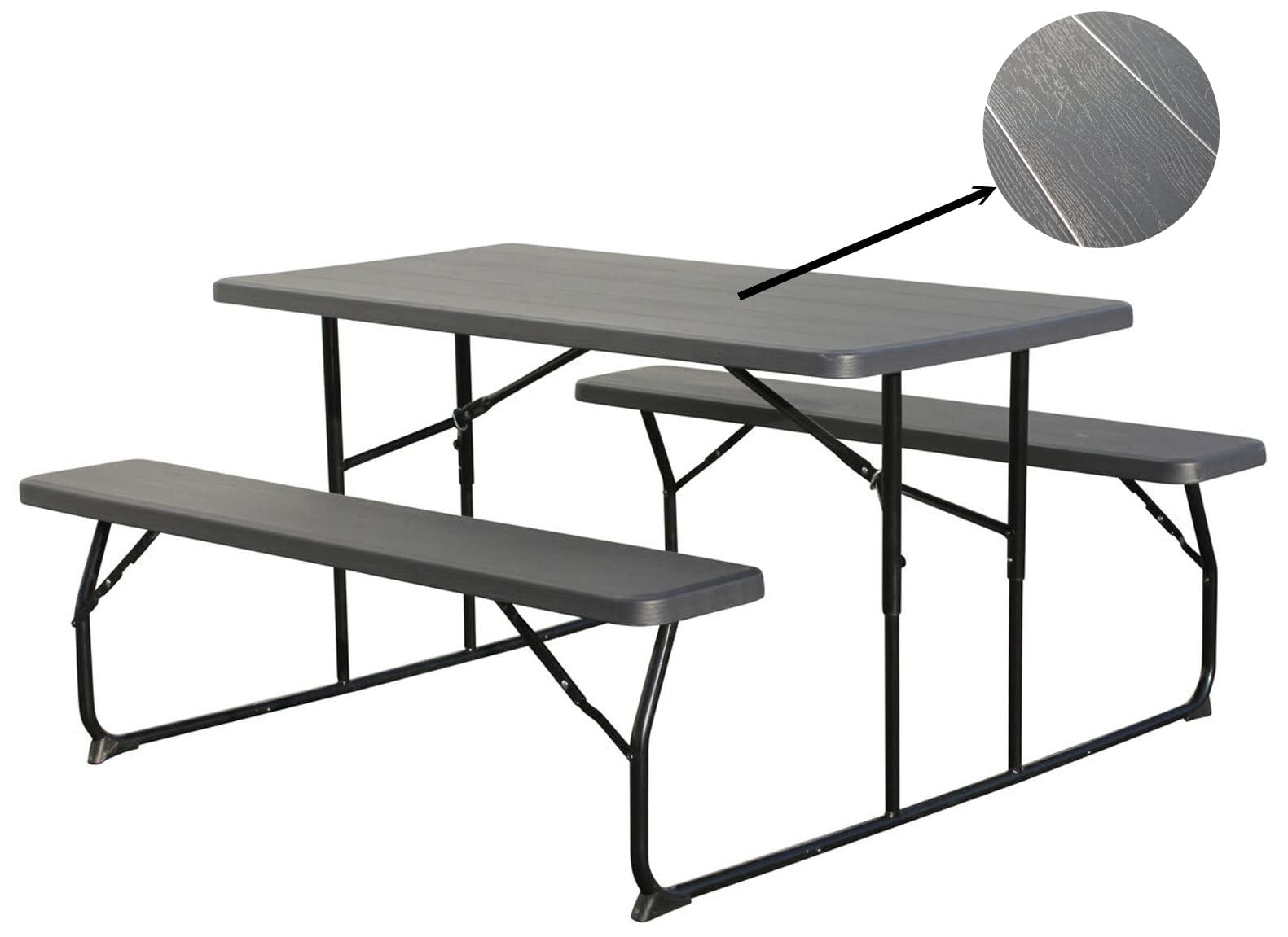 Dynamic24 Bierzeltgarnitur Set Tisch 2 x Bank für drinnen draußen klappbar Kunststoff Holzoptik Gartengarnitur Klapptisch Gartentisch Campingtisch Bierbänke Gartenmöbel Sitzgruppe Möbel Sitzgarnitur