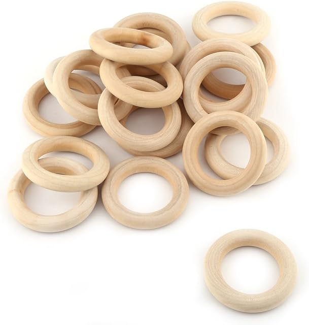 Delaman® 20Pcs Wood Rings Natural Unfinished Wooden Round DIY Craft Pendant and Connectors Jewelry Making Accessory