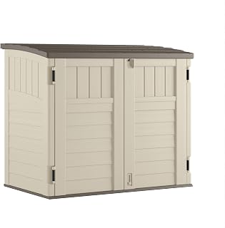 Suncast 34 Cu Ft Horizontal Resin Storage Shed - Weatherproof Lockable Outdoor Shed with Floor for Trash Cans, Tools, Generators