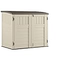 Suncast 5.9 ft. x 3.7 ft Horizontal Stow-Away Storage Shed - Natural Wood-like Outdoor Storage for Trash Cans and Yard Tools - All-Weather Resin, Hinged Lid, Reinforced Floor - Vanilla and Stoney