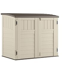 Suncast 5.9 ft. x 3.7 ft Horizontal Stow-Away Storage Shed - Natural Wood-like Outdoor Storage for Trash Cans and Yard Tools - All-Weather Resin, Hinged Lid, Reinforced Floor - Vanilla and Stoney