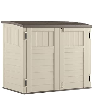 Suncast 5.9 ft. x 3.7 ft Horizontal Stow-Away Storage Shed - Natural Wood-like Outdoor Storage for Trash Cans and Yard Tools - All-Weather Resin, Hinged Lid, Reinforced Floor - Vanilla and Stoney