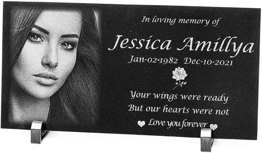Generic Personalized Memorial Black Granite Engraved Plaque Stone 12x6 inches Garden Tribute Stone Memorial Gifts for Human Pet Dog Cat (Stonephoto)